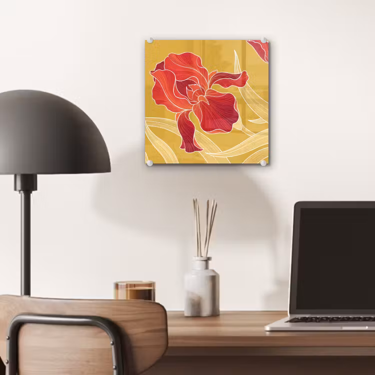 Glass Print - Flowers - Illustration - Red - Bloemen - Illustratie - Rood plexiglas 5mm klein