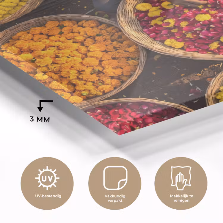 Glass Print - Flowers - Market - Colorful - Bloemen - Markt - Kleurrijk plexiglas 5mm klein