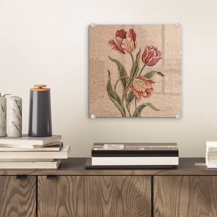 Bloemen - Mozaïek - Rood - Groen - Kunst plexiglas 5mm klein -sfeer1