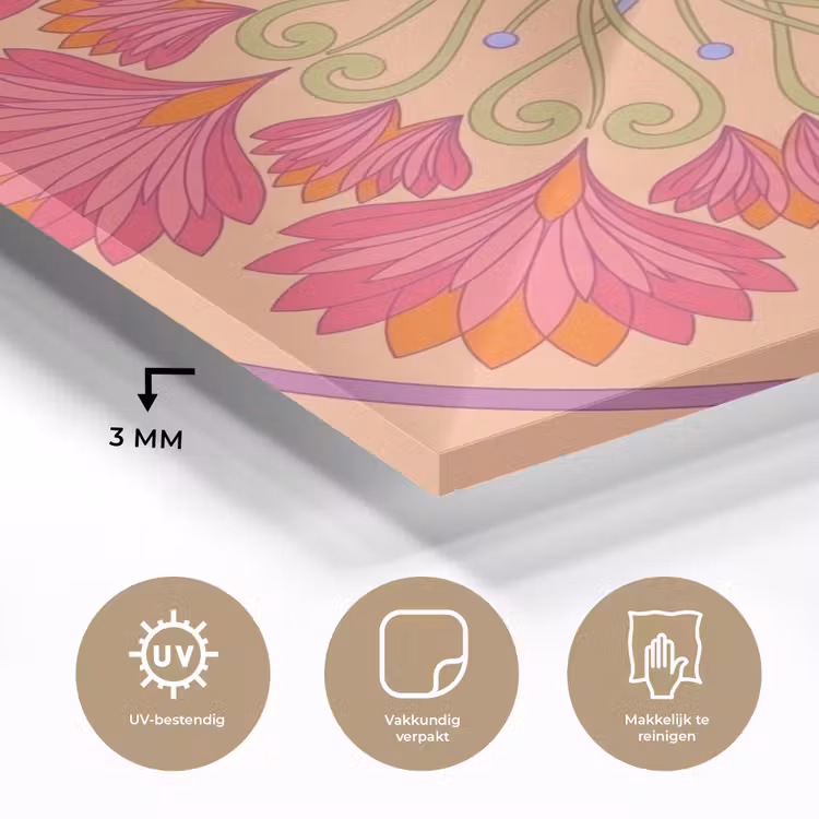 Bloemen - Patroon - Abstract - Roze - Decoratief plexiglas 5mm klein -sfeer2