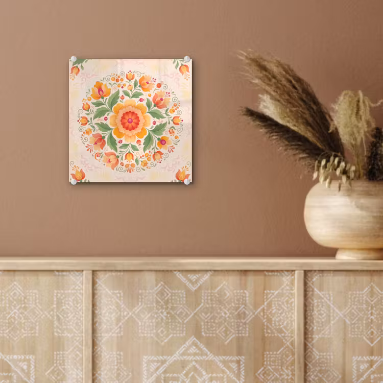 Bloemen - Patroon - Decoratief - Oranje plexiglas 5mm klein -sfeer5