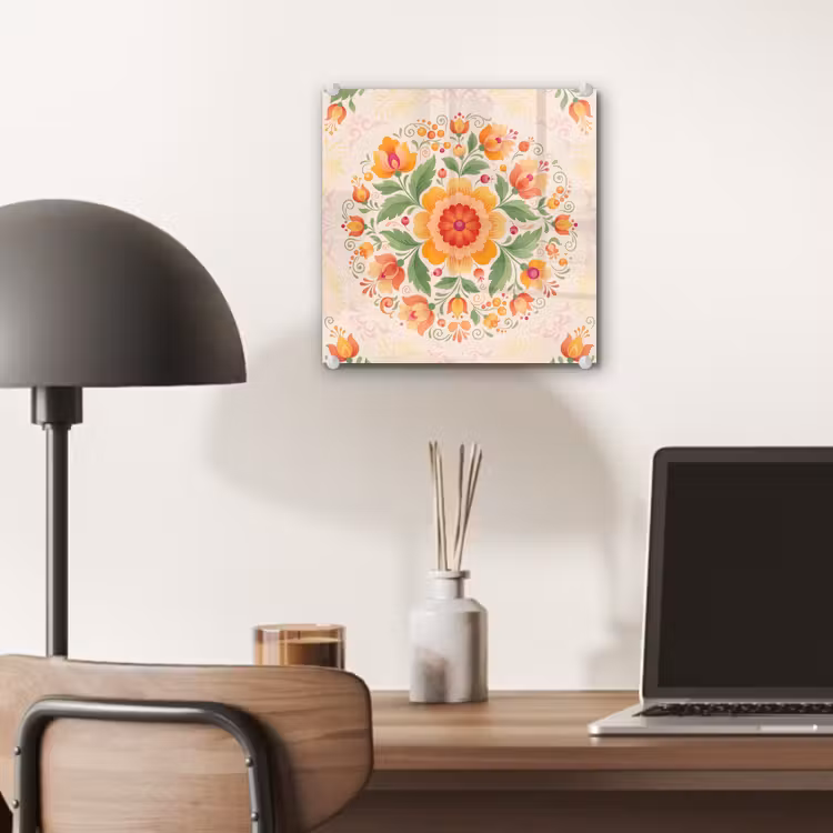Bloemen - Patroon - Decoratief - Oranje plexiglas 5mm klein -sfeer6