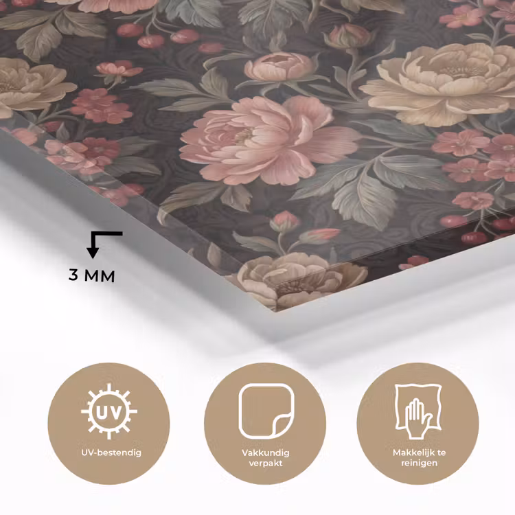 Bloemen - Patroon - Natuur - Vintage - Roze plexiglas 5mm klein -sfeer2