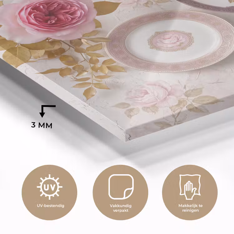 Bloemen - Patroon - Vintage - Roze - Decoratie plexiglas 5mm klein -sfeer2