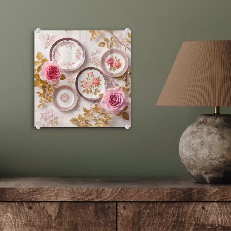 Bloemen - Patroon - Vintage - Roze - Decoratie plexiglas 5mm klein -sfeer3