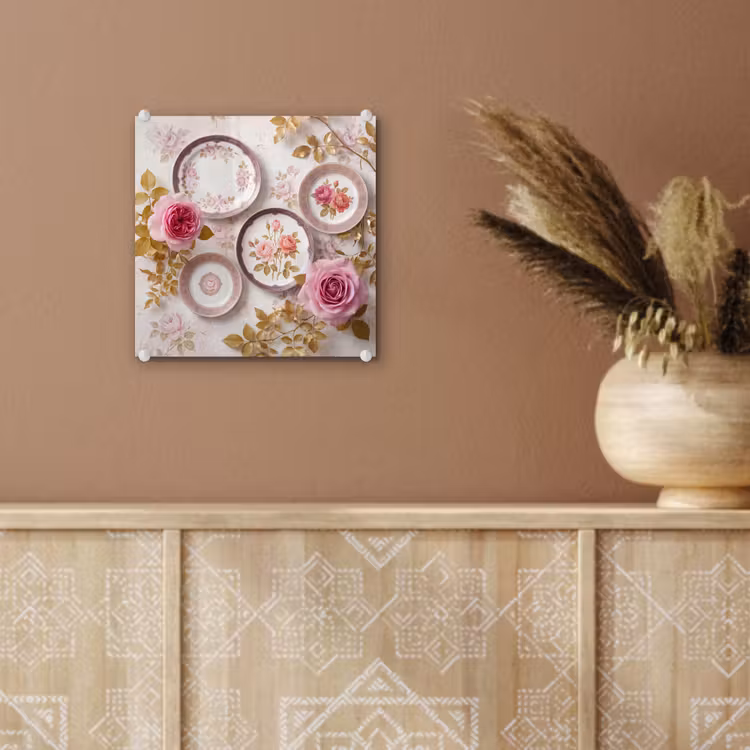 Bloemen - Patroon - Vintage - Roze - Decoratie plexiglas 5mm klein -sfeer5