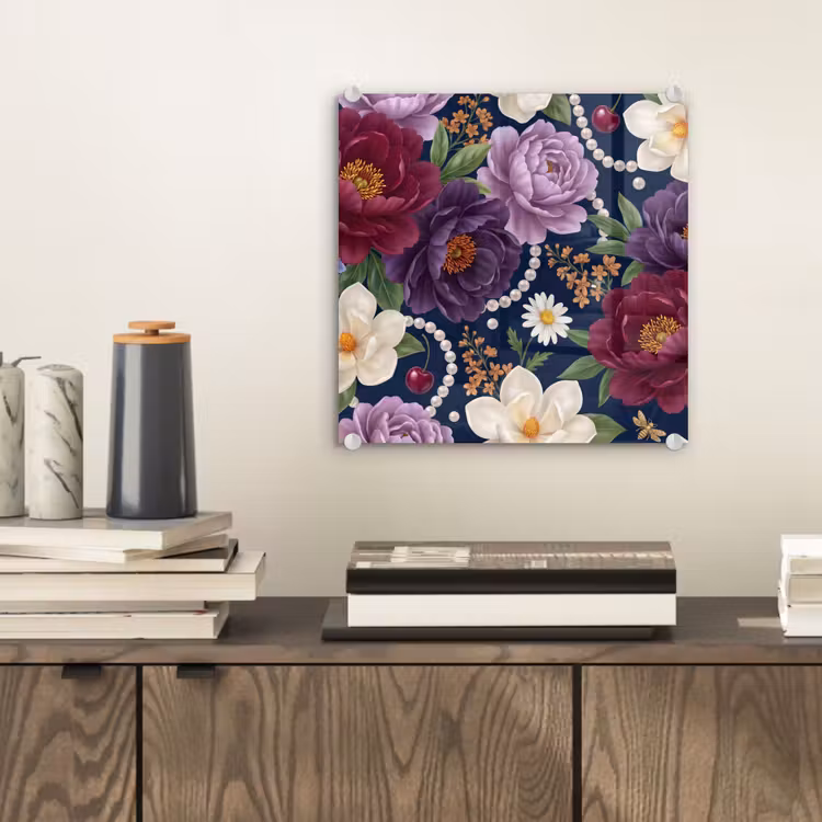 Bloemen - Parels - Decoratie - Modern - Blauw plexiglas 5mm klein -sfeer1
