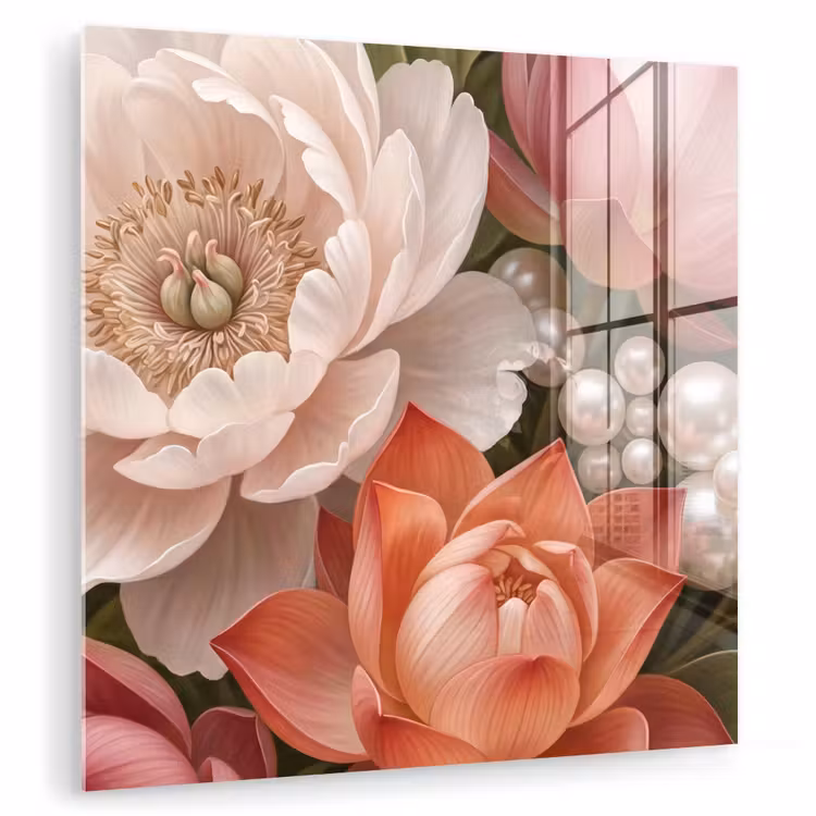 Bloemen - Parels - Elegant - Roze - Wit plexiglas 5mm klein -zzzproduct_nieuw