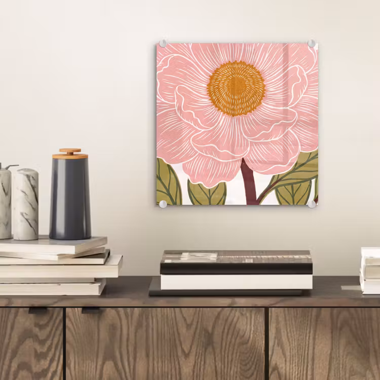 Glass Print - Flowers - Pink - Illustration - Bloemen - Roze - Illustratie plexiglas 5mm klein