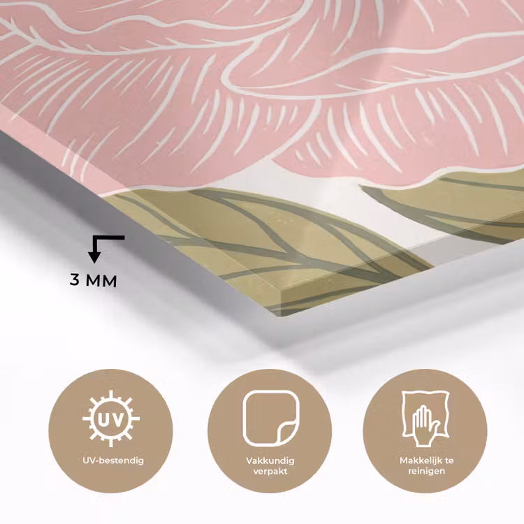 Glass Print - Flowers - Pink - Illustration - Bloemen - Roze - Illustratie plexiglas 5mm klein
