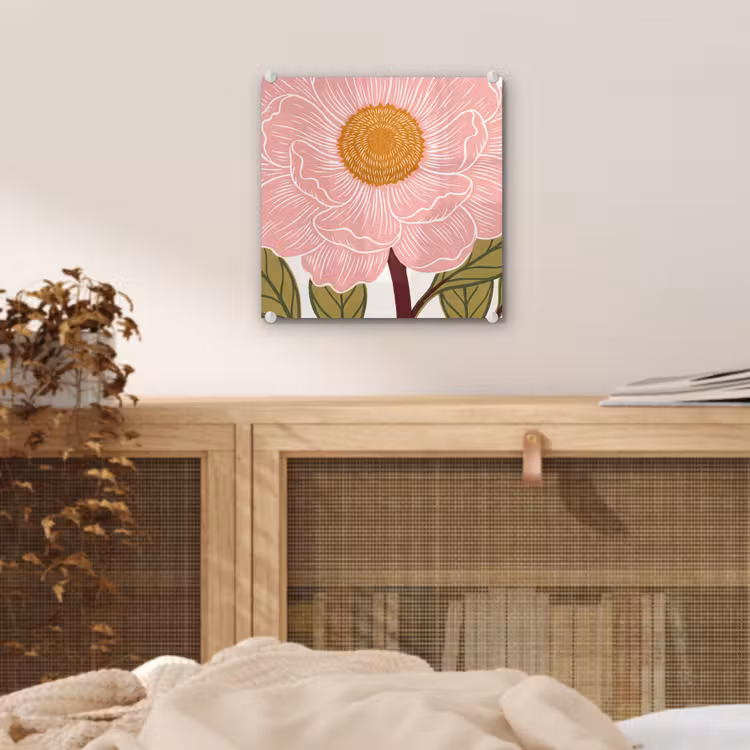 Glass Print - Flowers - Pink - Illustration - Bloemen - Roze - Illustratie plexiglas 5mm klein