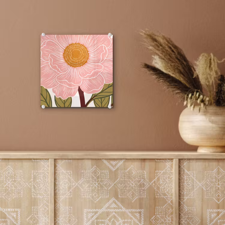 Glass Print - Flowers - Pink - Illustration - Bloemen - Roze - Illustratie plexiglas 5mm klein