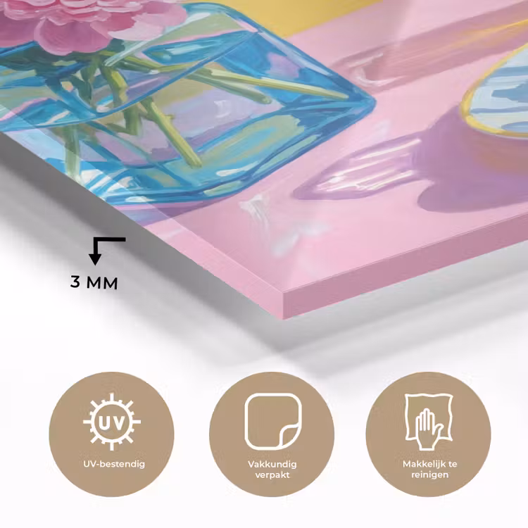 Glass Print - Flowers - Pink - Modern - Bloemen - Roze - Modern plexiglas 5mm klein