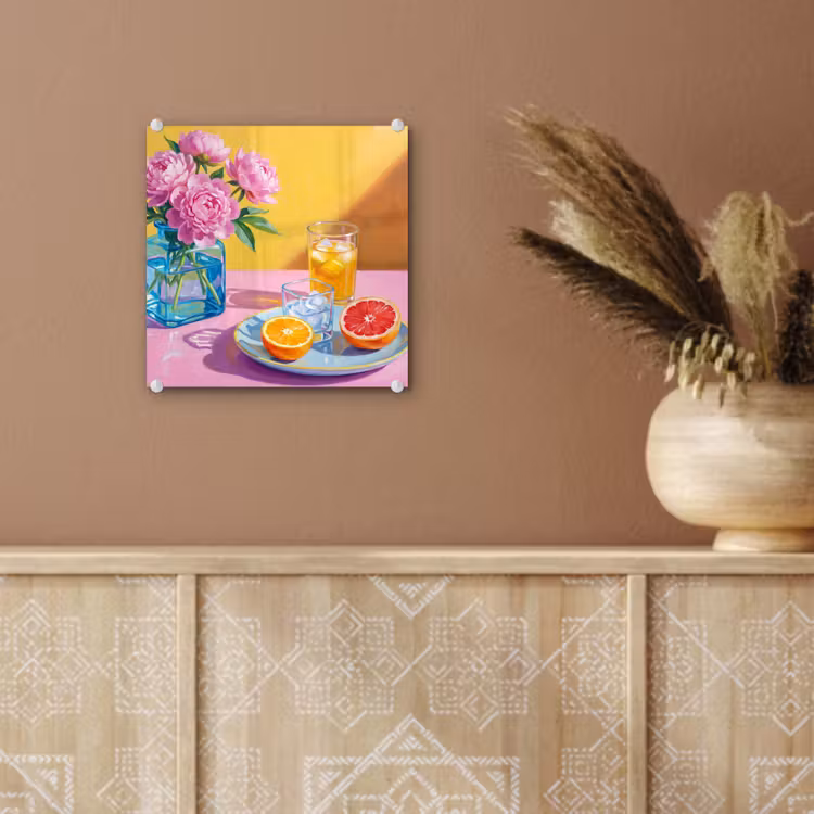 Glass Print - Flowers - Pink - Modern - Bloemen - Roze - Modern plexiglas 5mm klein