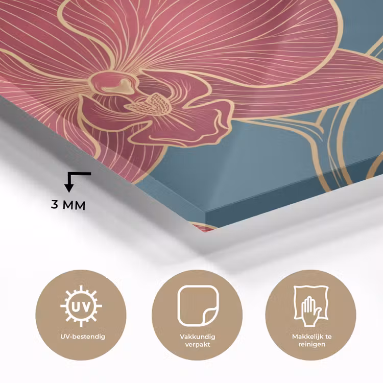 Glass Print - Flowers - Red - Gold - Bloemen - Rood - Goud plexiglas 5mm klein