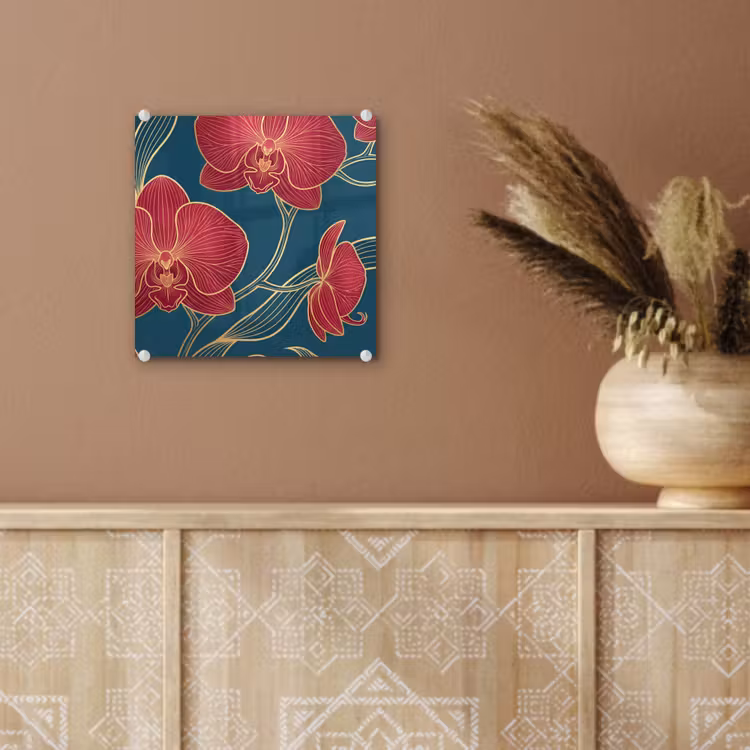Glass Print - Flowers - Red - Gold - Bloemen - Rood - Goud plexiglas 5mm klein