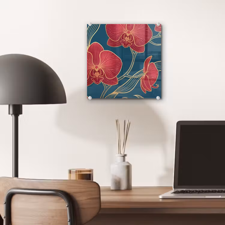 Glass Print - Flowers - Red - Gold - Bloemen - Rood - Goud plexiglas 5mm klein