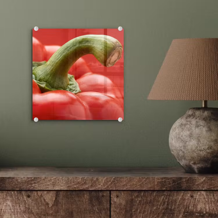 Glass Print - Food - Bell Pepper - Red - Eten - Paprika - Rood plexiglas 5mm klein
