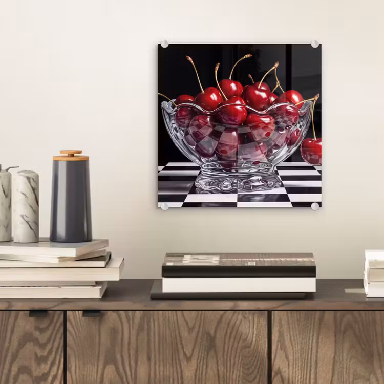Glass Print - Food - Cherries - Red - Eten - Kersen - Rood plexiglas 5mm klein