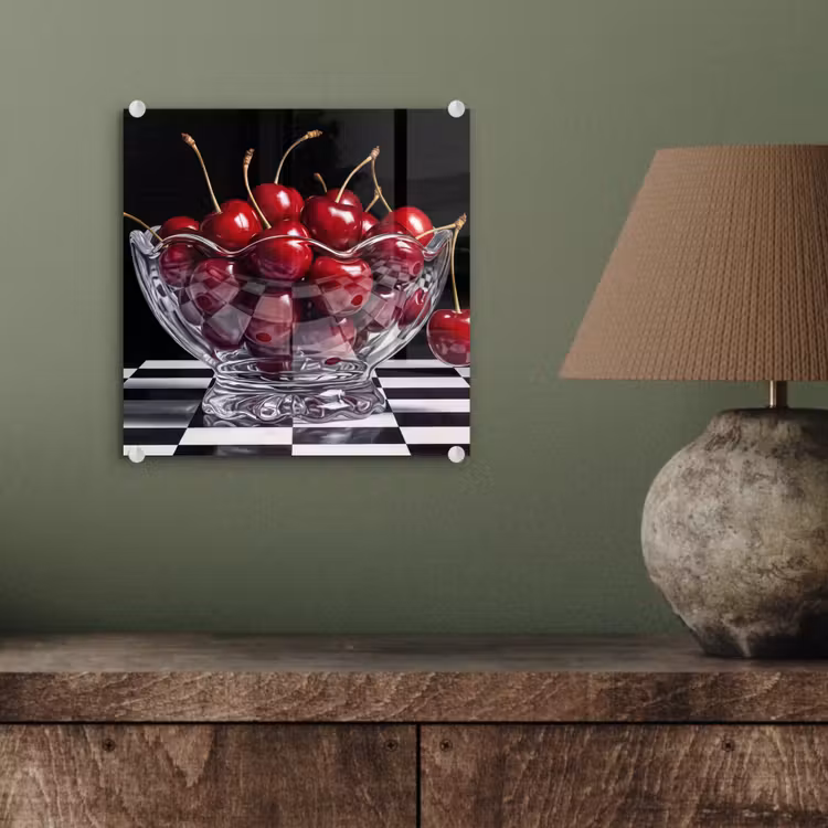 Glass Print - Food - Cherries - Red - Eten - Kersen - Rood plexiglas 5mm klein