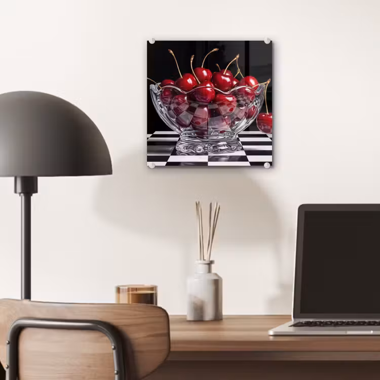 Glass Print - Food - Cherries - Red - Eten - Kersen - Rood plexiglas 5mm klein