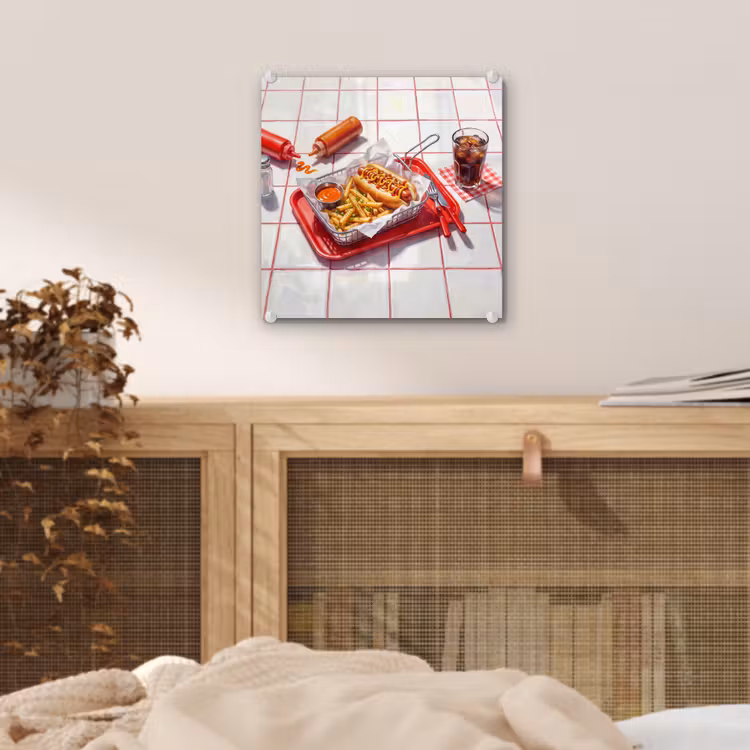 Eten - Hotdog - Fastfood - Modern - Rood plexiglas 5mm klein -sfeer4