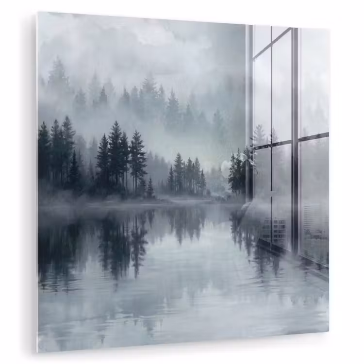 Bos - Meer - Mist - Natuur - Grijs plexiglas 5mm klein -zzzproduct_nieuw