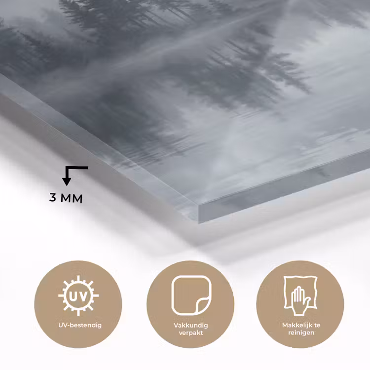 Bos - Meer - Mist - Natuur - Grijs plexiglas 5mm klein -sfeer2