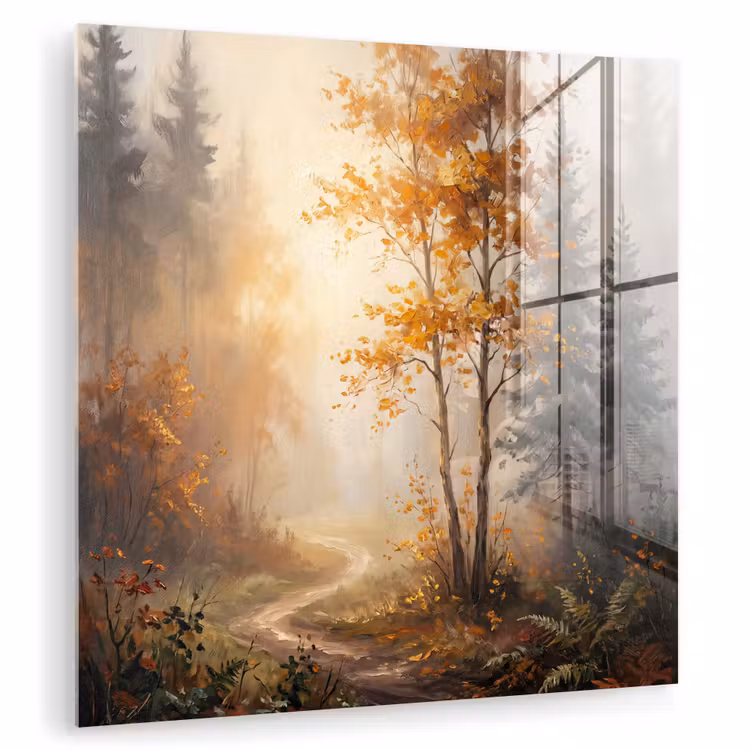 Bospad - Herfstbladeren - Natuur - Schilderachtig - Oranje plexiglas 5mm klein -zzzproduct_nieuw
