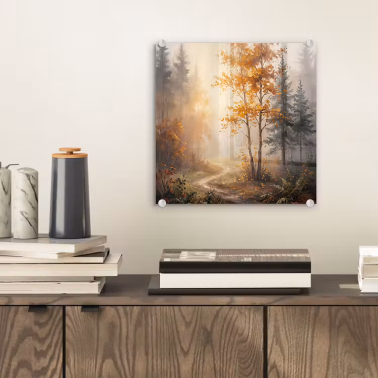 Bospad - Herfstbladeren - Natuur - Schilderachtig - Oranje plexiglas 5mm klein -sfeer1