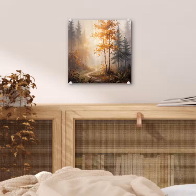 Bospad - Herfstbladeren - Natuur - Schilderachtig - Oranje plexiglas 5mm klein -sfeer4