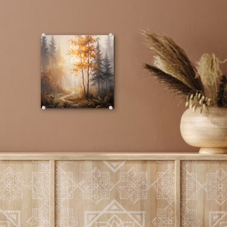 Bospad - Herfstbladeren - Natuur - Schilderachtig - Oranje plexiglas 5mm klein -sfeer5