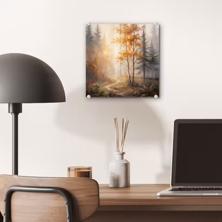 Bospad - Herfstbladeren - Natuur - Schilderachtig - Oranje plexiglas 5mm klein -sfeer6