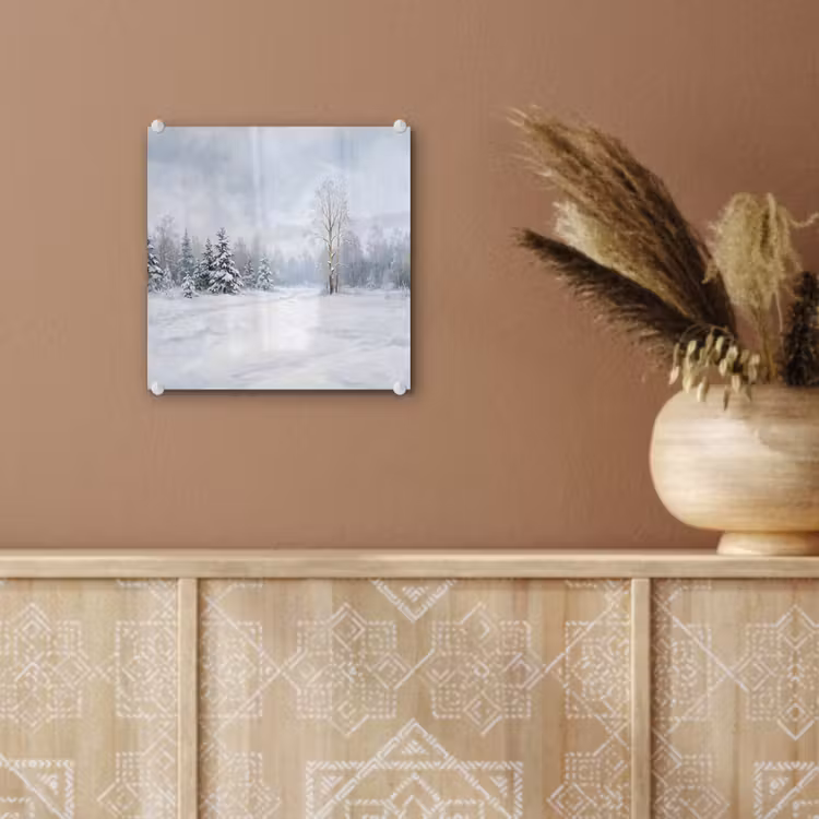 Bospad - Dennen - Sneeuw - Winter - Rustgevend plexiglas 5mm klein -sfeer5