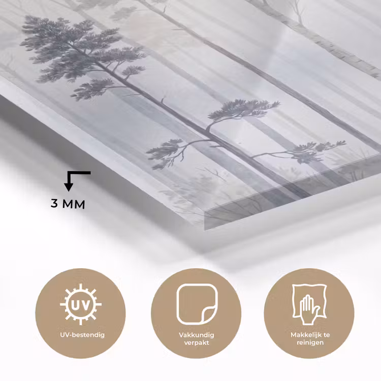 Bos - Bomen - Mist - Natuur - Illustratie - Grijs plexiglas 5mm klein -sfeer2