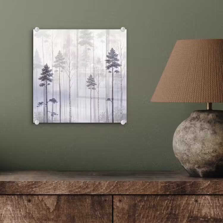 Bos - Bomen - Mist - Natuur - Illustratie - Grijs plexiglas 5mm klein -sfeer3