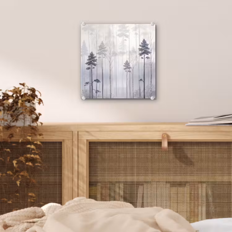 Bos - Bomen - Mist - Natuur - Illustratie - Grijs plexiglas 5mm klein -sfeer4