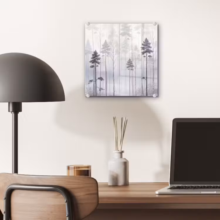 Bos - Bomen - Mist - Natuur - Illustratie - Grijs plexiglas 5mm klein -sfeer6