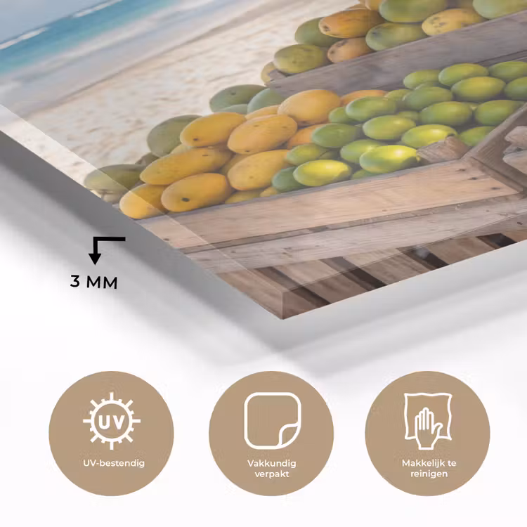 Glass Print - Fruit - Beach - Tropical - Fruit - Strand - Tropisch plexiglas 5mm klein
