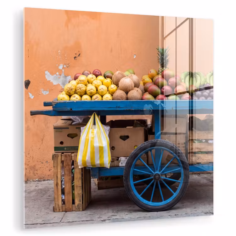 Glass Print - Fruit - Cart - Street - Fruit - Kar - Straat plexiglas 5mm klein