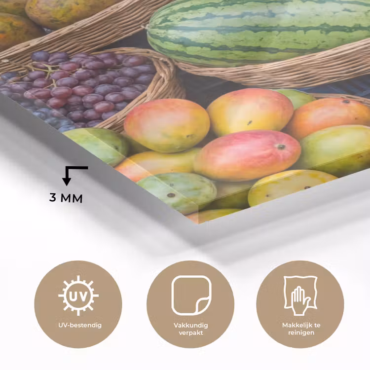 Glass Print - Fruit - Market - Colorful - Fruit - Markt - Kleurrijk plexiglas 5mm klein