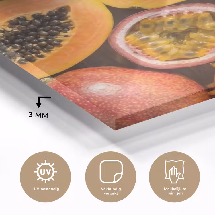 Fruit - Geopend - Tropisch - Eten - Kleurrijk plexiglas 5mm klein -sfeer2
