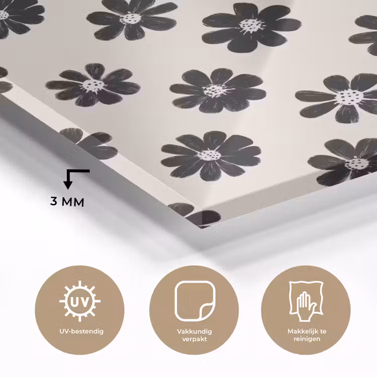 Grafisch - Madeliefjes - Zwart - Beige plexiglas 5mm klein 11 -sfeer2