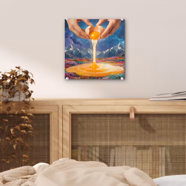 Glass Print - Hands - Egg - Surrealism - Handen - Ei - Surrealisme plexiglas 5mm klein