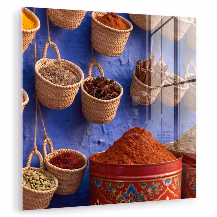 Glass Print - Herbs - Baskets - Market - Kruiden - Manden - Markt plexiglas 5mm klein