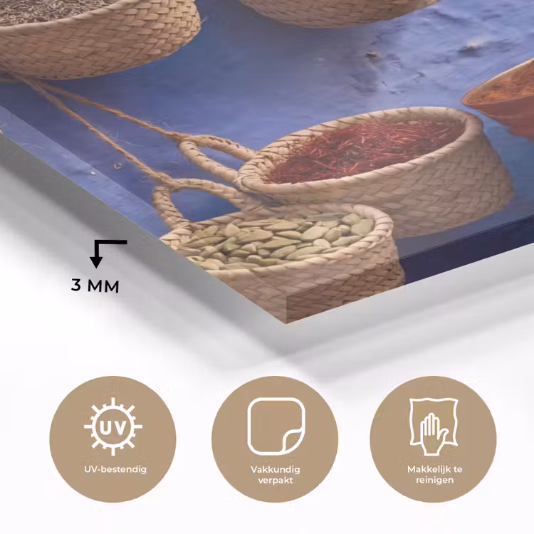 Glass Print - Herbs - Baskets - Market - Kruiden - Manden - Markt plexiglas 5mm klein