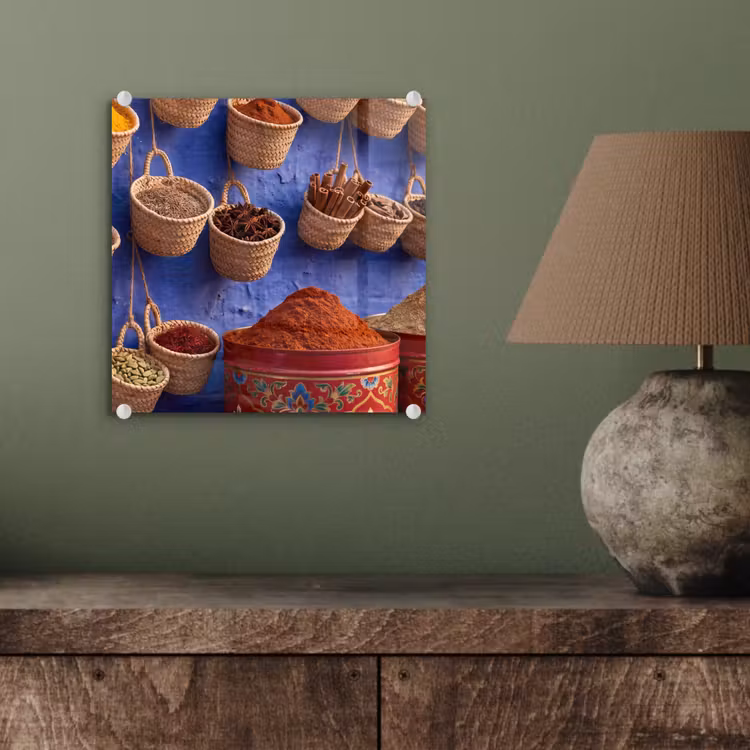 Glass Print - Herbs - Baskets - Market - Kruiden - Manden - Markt plexiglas 5mm klein