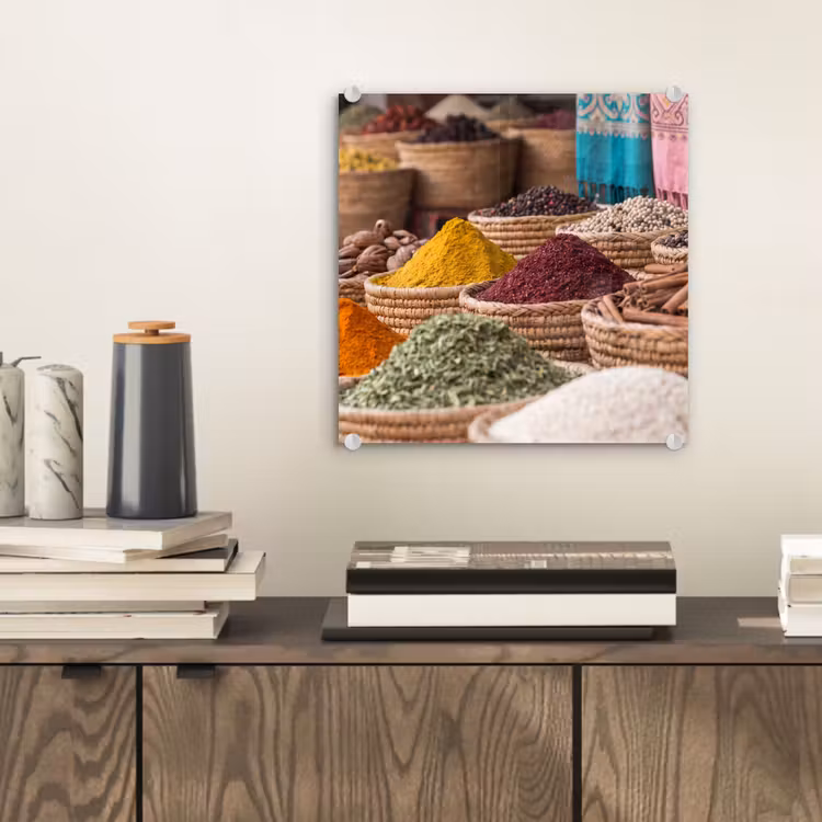 Glass Print - Herbs - Baskets - Oriental - Kruiden - Manden - Oosters plexiglas 5mm klein
