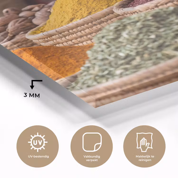 Glass Print - Herbs - Baskets - Oriental - Kruiden - Manden - Oosters plexiglas 5mm klein