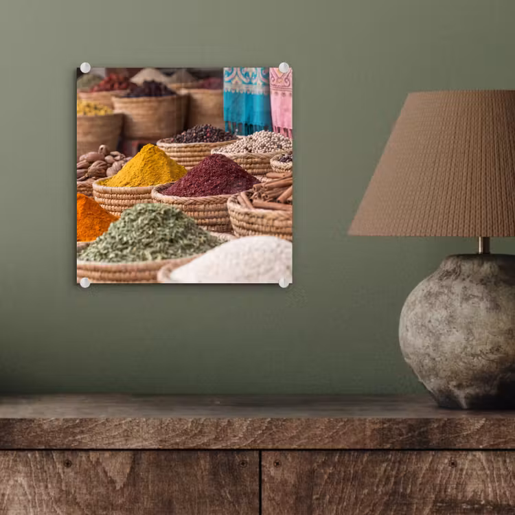 Glass Print - Herbs - Baskets - Oriental - Kruiden - Manden - Oosters plexiglas 5mm klein